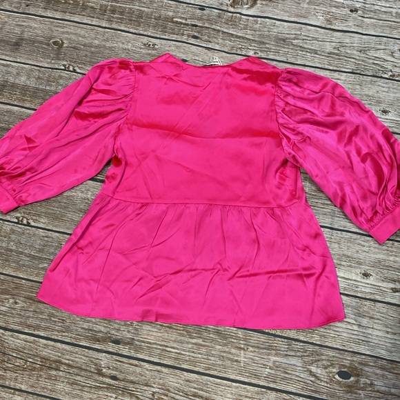 NWT Amanda Uprichard 100% silk pink balloon sleeve blouse size extra small - Picture 7 of 8